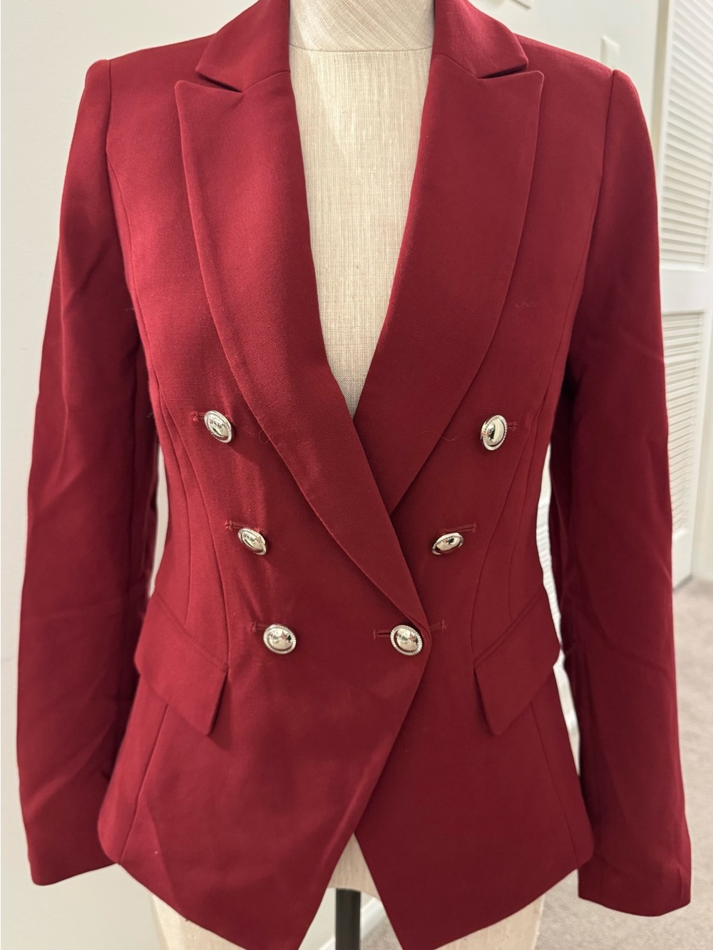 Women’s Double-Breasted Burgundy Tailored Blazer